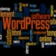 WordPress word cloud concept on black background.